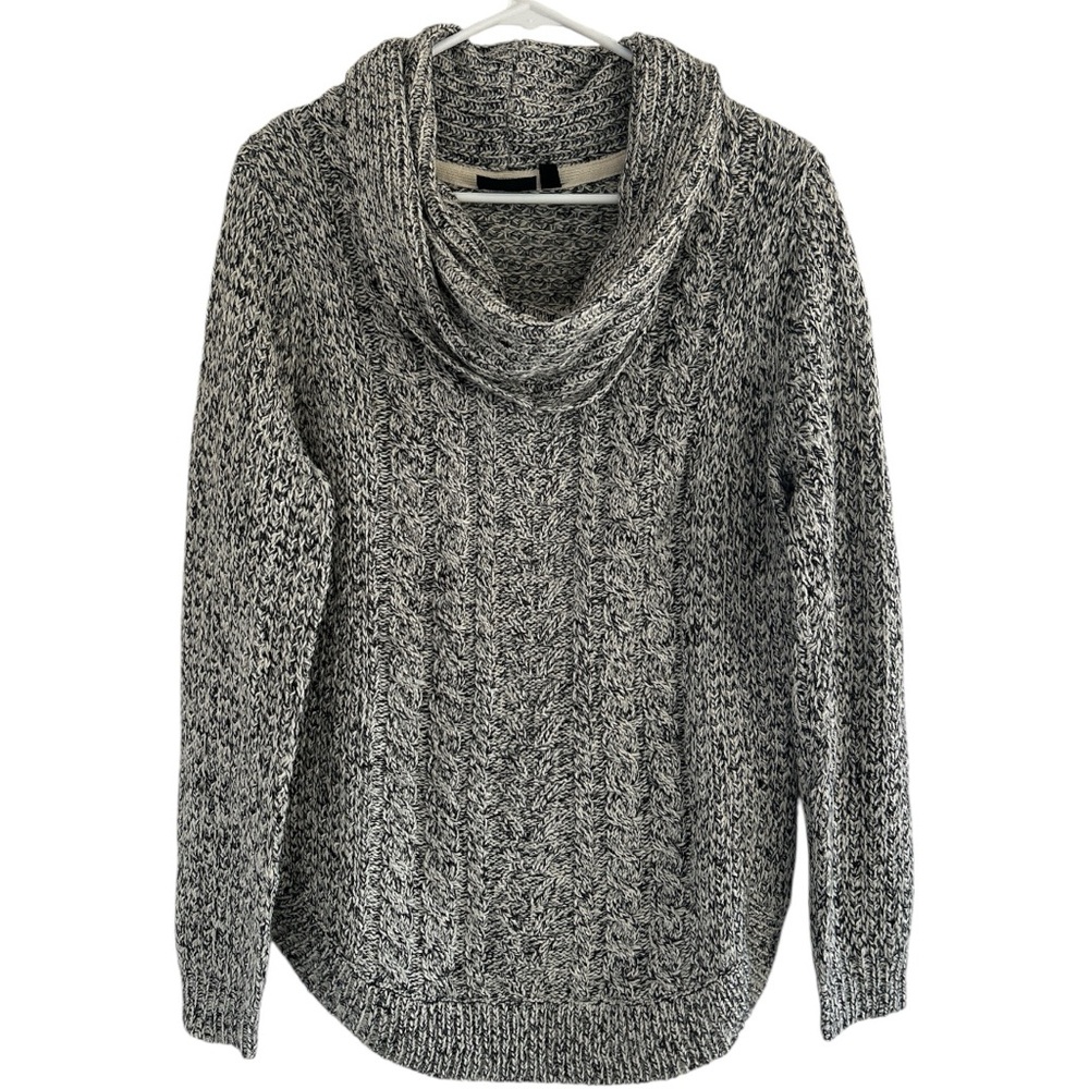 RD Style Black and White Cowl Neck Cable Knit Sweater| Size L